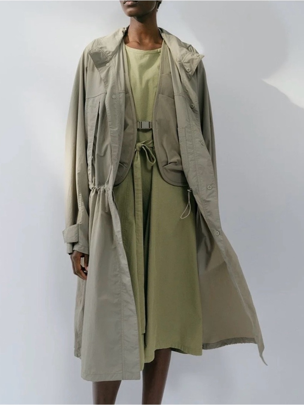 Lemaire Uniqlo U Nylon Green Billowy Airy Light Rain Trench Coat Small